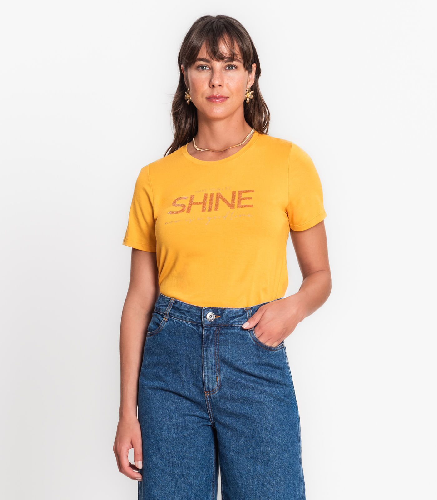 Blusa Manga Curta E Decote Redondo Rovitex Amarelo Gg