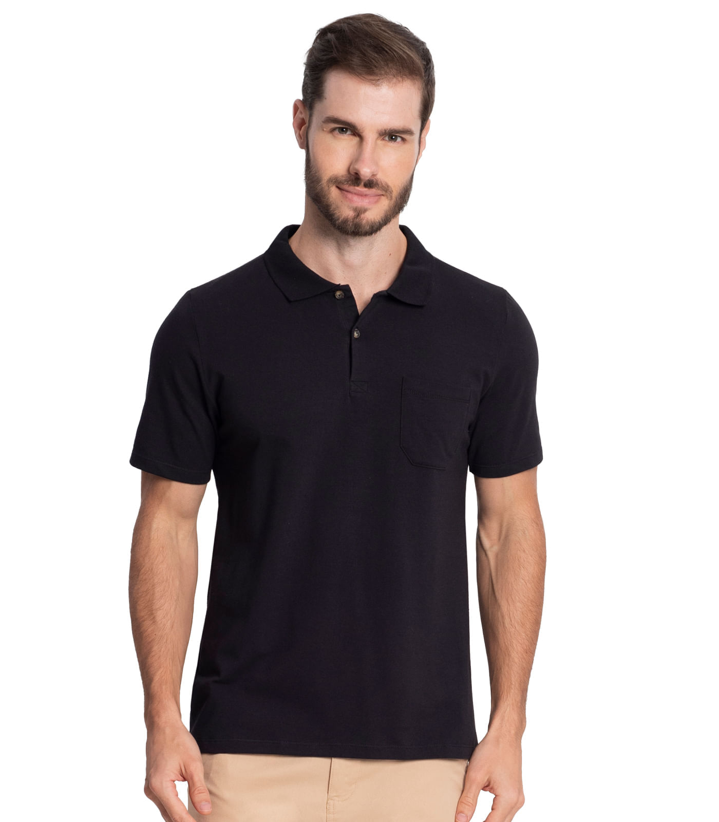 Polo Masculina Com Bolso Cotton Leve Diametro Preto P