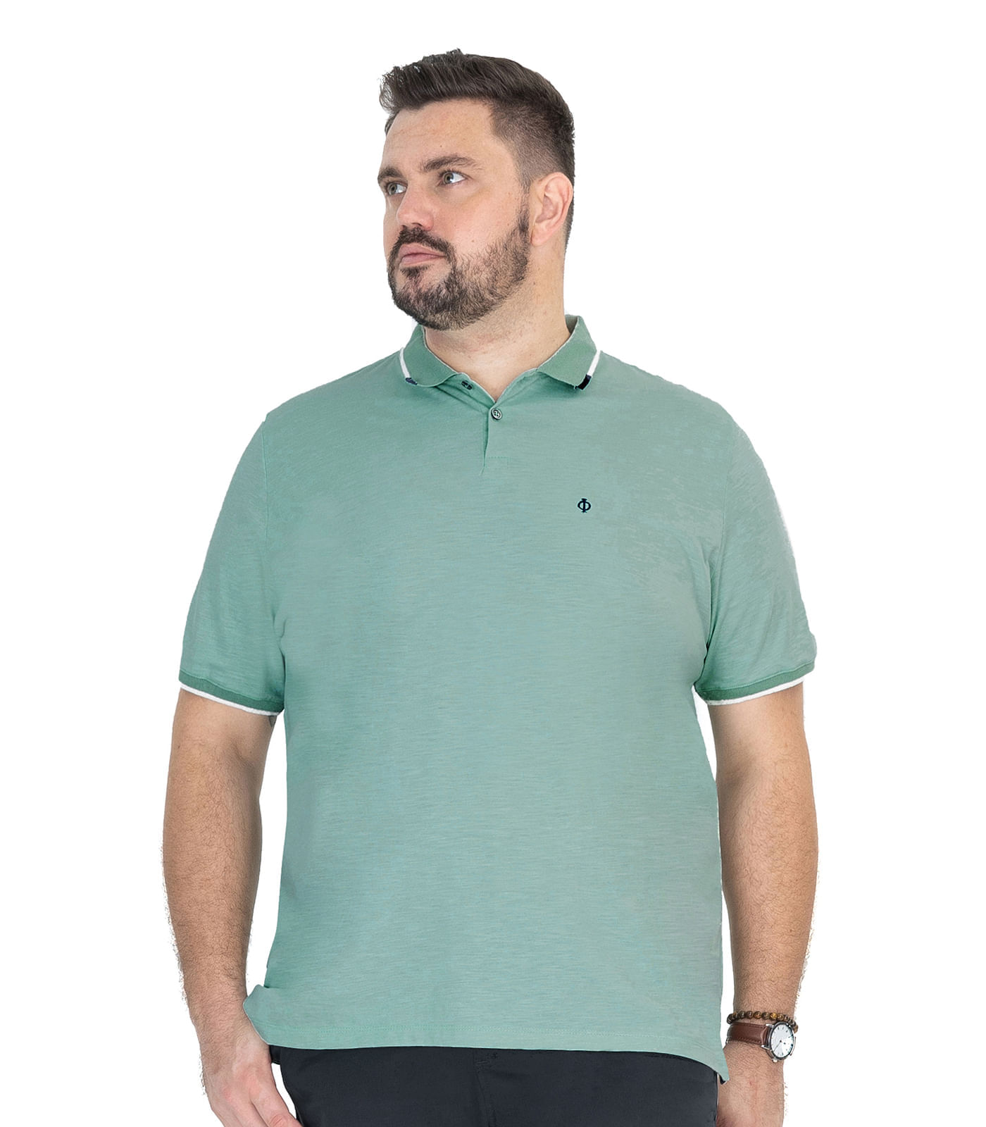 Camisa Polo Masculina De Malha Diametro Verde Plus G1