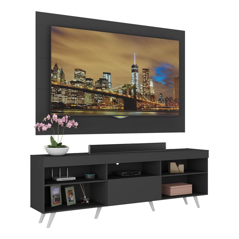 Rack Retrô Com Painel Tv Até 65 Polegadas Miami Multimóveis Mp1060 Preto/branco