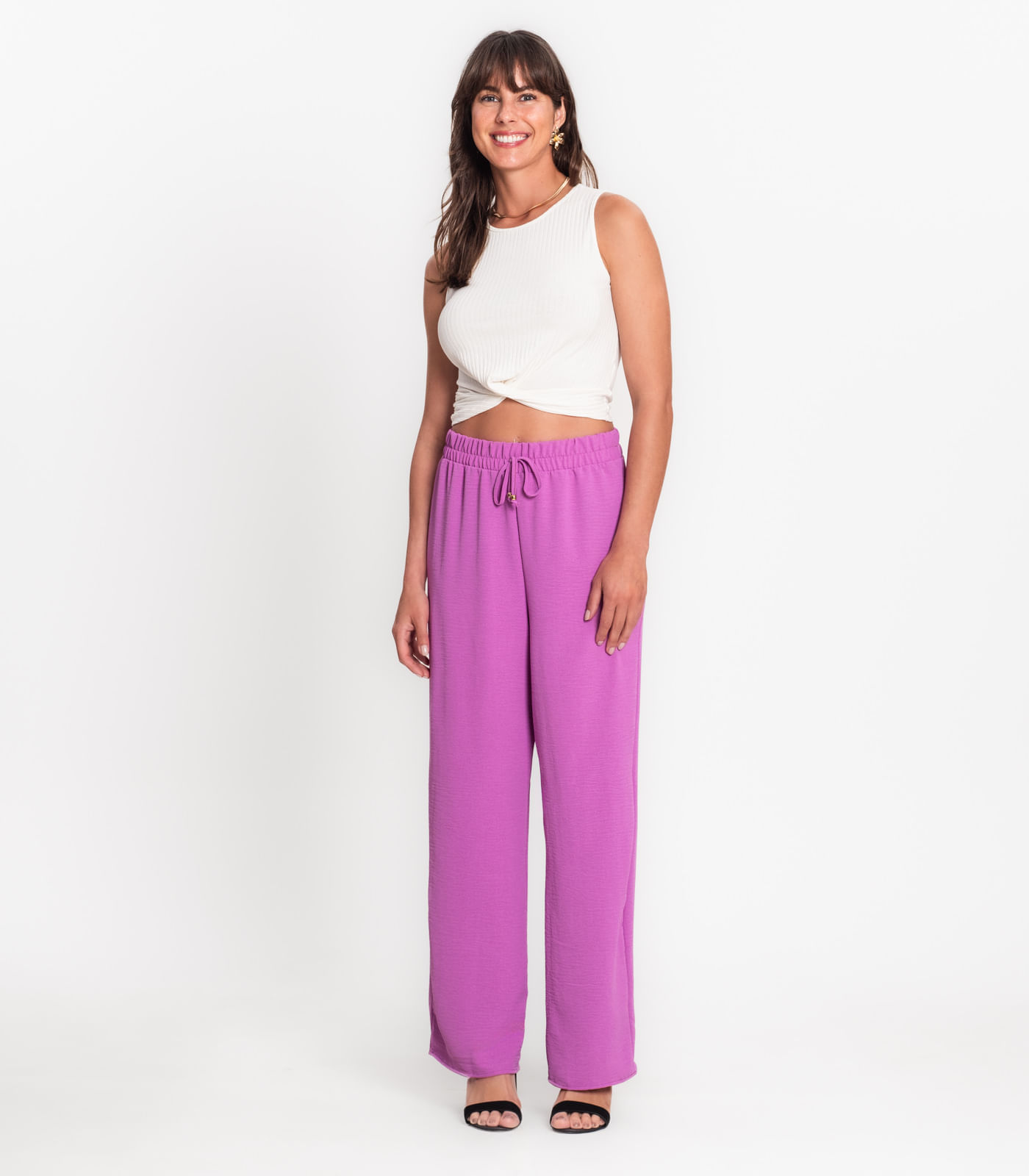 Calça Pantalona Em Air Flow Com Cordão Rovitex Roxo M