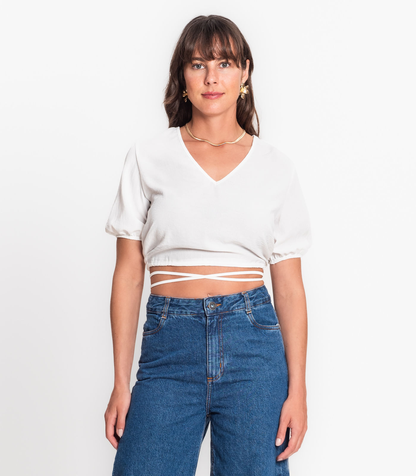 Blusa Cropped Feminina Decote V Rovitex Bege M