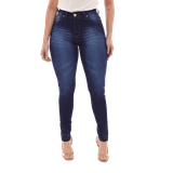 Calça Feminina Skinny Jeans Simples Detalhe De Risco Com Efeito Confete Black And White Na Barra