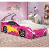 Cama Carro Fast Menina Rosa Solteiro Com Colchão