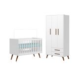 Kit Quarto De Bebe Retro Berço E Roupeiro Marbella Branco