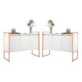 Buffet 3 Portas Rouxe Branco Cobre Conjunto 2 Unidades