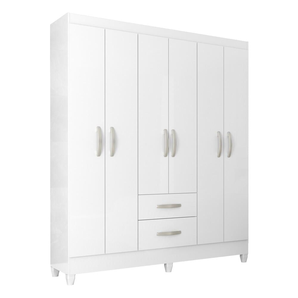 Guarda-roupas Com 6 Portas E 2 Gavetas Multimóveis Cr35137 Branco Brilho