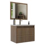 Gabinete Banheiro 60cm Com Cuba E Espelheira Multimóveis Cr10103 Noce