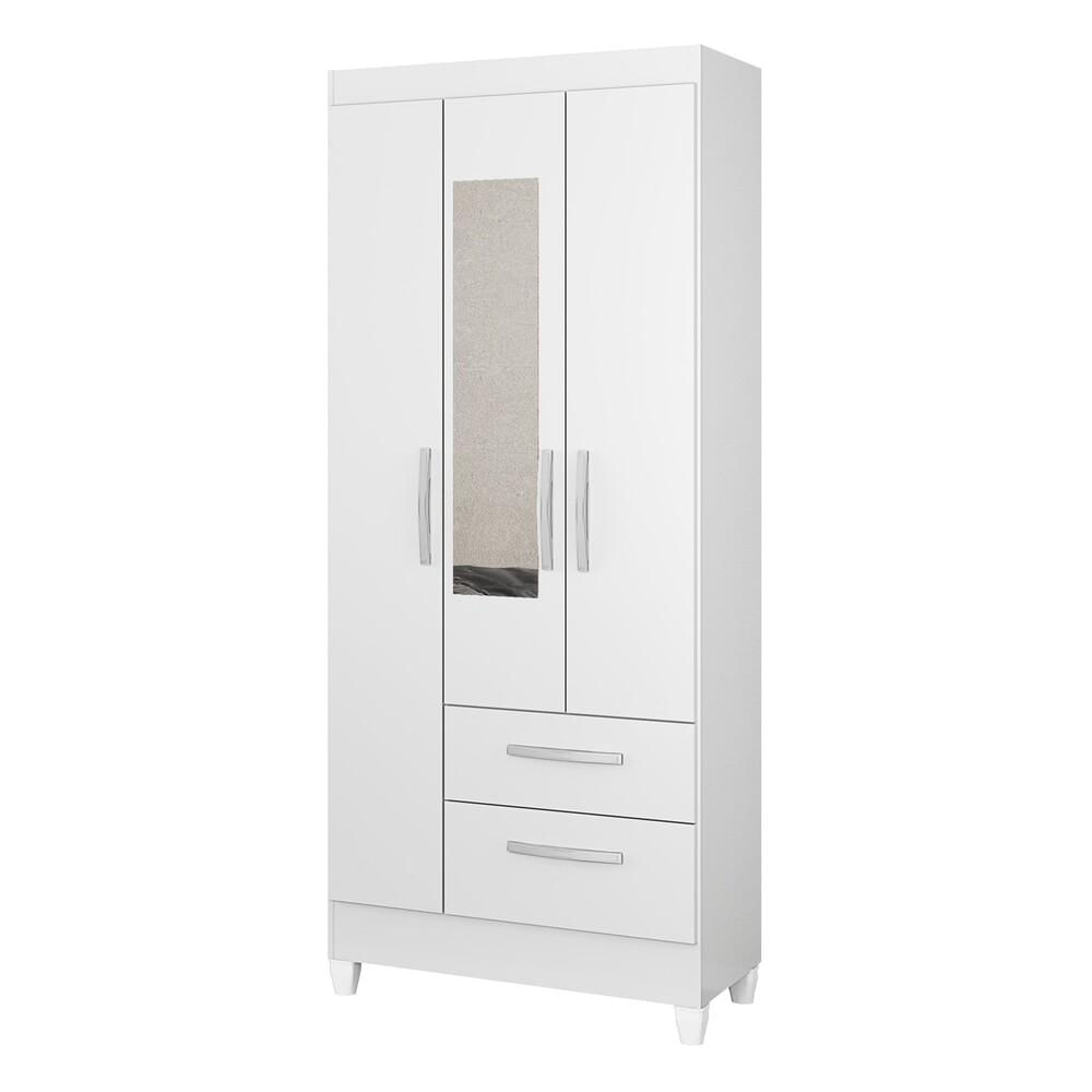 Guarda-roupas 3 Portas 2 Gavetas Com Espelho Multimóveis Cr35145 Branco Brilho