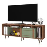 Rack Tv Até 75&quot; Com 1 Porta E Pés Retrô Multimóveis Cr45224 Freijó Rústico/green