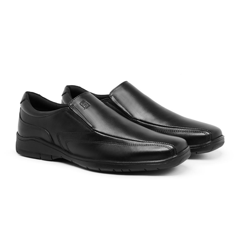 Sapato Social Masculino Couro Casual Elástico Calce Fácil Preto 37