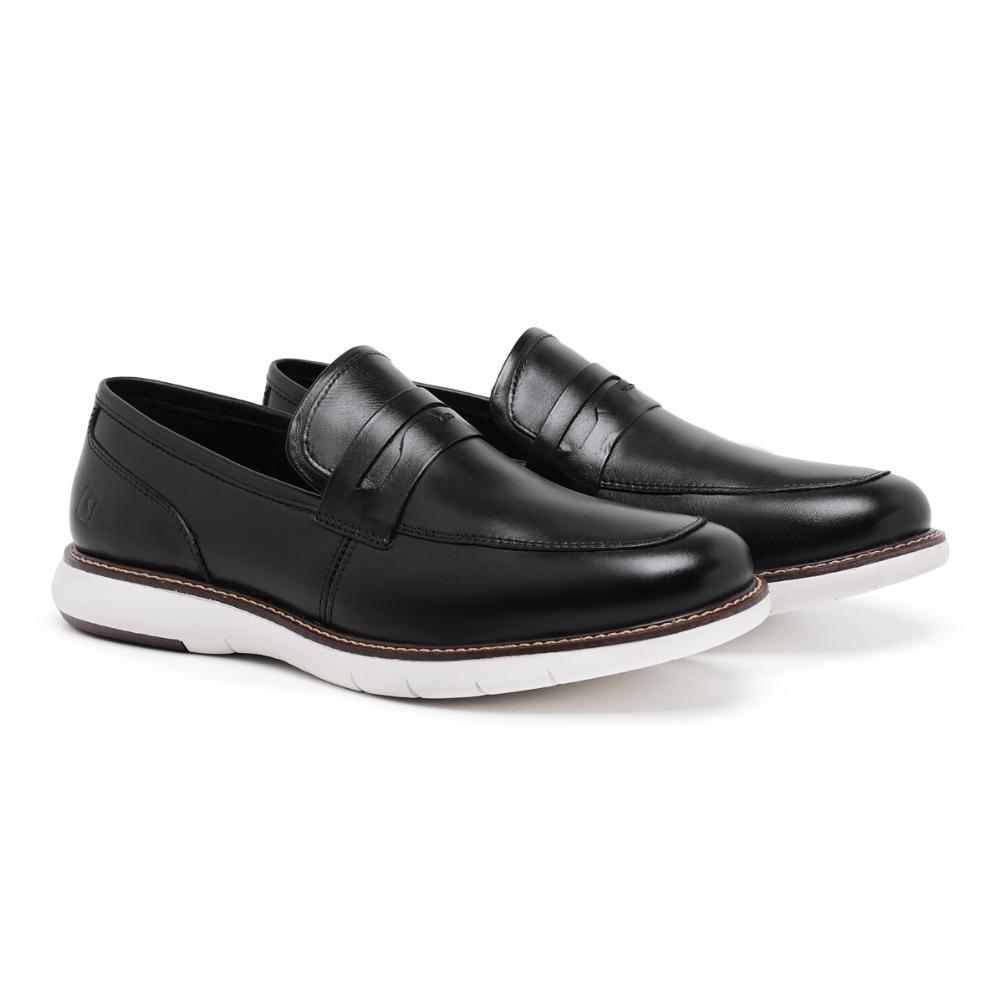 Mocassim Masculino Couro Elegante Calce Fácil Casual Moderno Preto 38