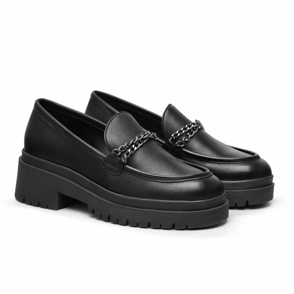 Mocassim Feminino Couro Tratorado Elegante Calce Fácil Preto 39