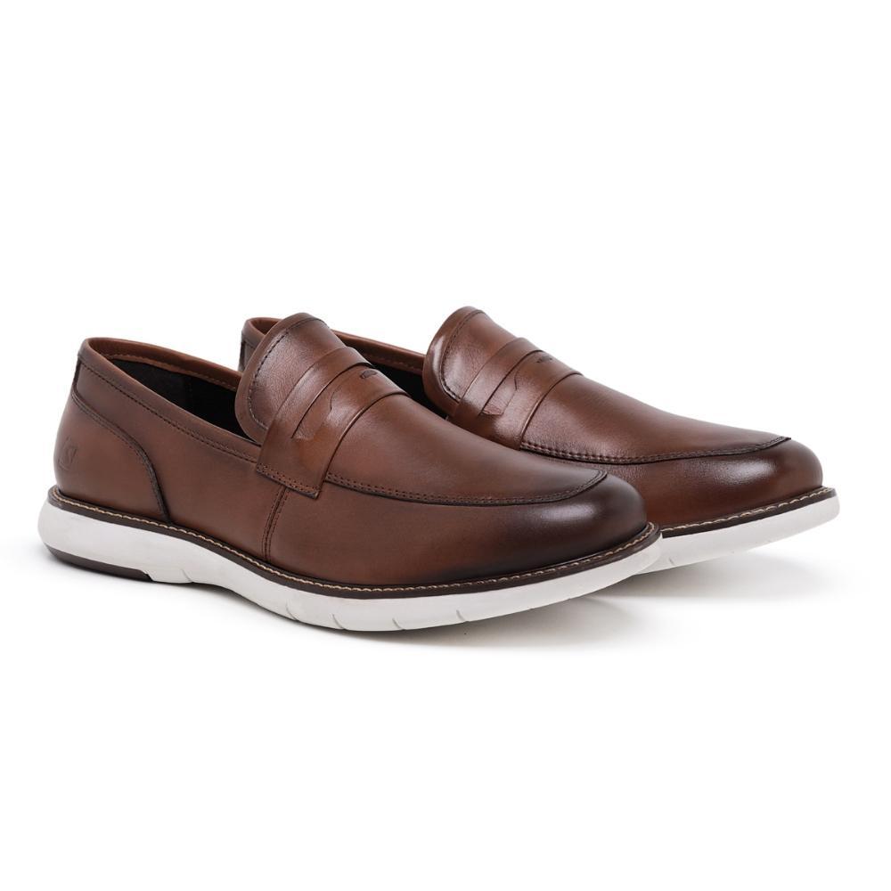 Mocassim Masculino Couro Elegante Calce Fácil Casual Moderno Marrom 38