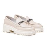 Mocassim Feminino Couro Tratorado Elegante Calce Fácil Branco 35
