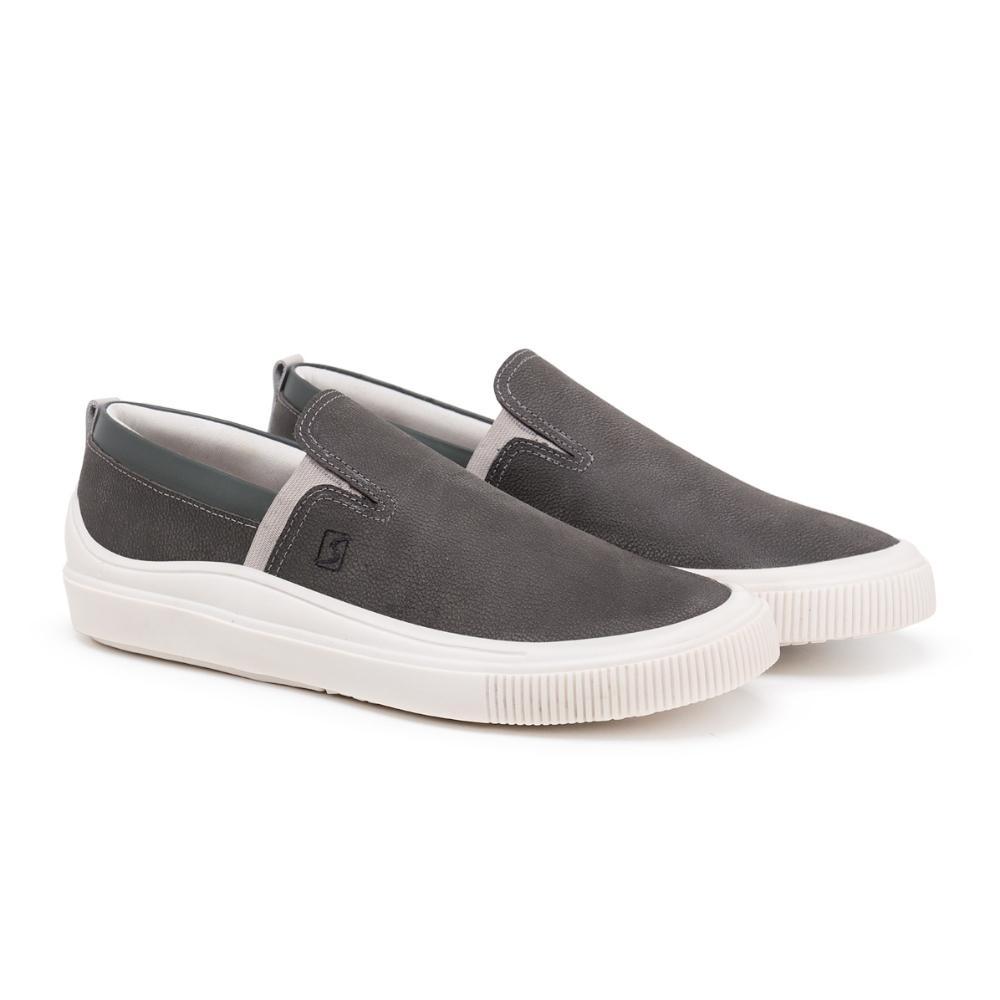 Slip On Masculino Couro Calce Fácil Elástico Casual Moderno Cinza 37