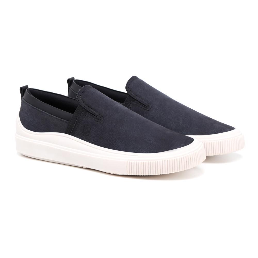 Slip On Masculino Couro Calce Fácil Elástico Casual Moderno Preto 43