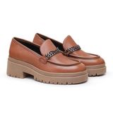 Mocassim Feminino Couro Tratorado Elegante Calce Fácil Marrom 37