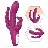 Joker S-hande Vibrador Triplo Rabbit Clitóris Ponto G Estimulo Anal 9 Intensidades 21cm X 11cm Recarregável Em Silicone