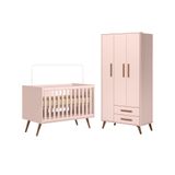 Kit Quarto De Bebe Retro Berço E Guarda Roupa Marbella Rosa