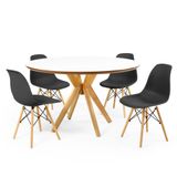 Conjunto Mesa De Jantar Redonda Marci Premium Branca 120cm Com 4 Cadeiras Eames Eiffel - Preto