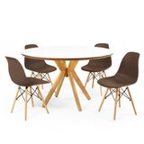 Conjunto Mesa De Jantar Redonda Marci Premium Branca 120cm Com 4 Cadeiras Eames Eiffel - Marrom