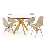 Conjunto Mesa De Jantar Redonda Marci Premium Branca 120cm Com 4 Cadeiras Eames Eiffel - Nude