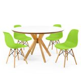 Conjunto Mesa De Jantar Redonda Marci Premium Branca 120cm Com 4 Cadeiras Eames Eiffel - Verde