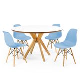 Conjunto Mesa De Jantar Redonda Marci Premium Branca 120cm Com 4 Cadeiras Eames Eiffel - Azul Claro