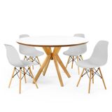 Conjunto Mesa De Jantar Redonda Marci Premium Branca 120cm Com 4 Cadeiras Eames Eiffel - Cinza