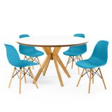 Conjunto Mesa De Jantar Redonda Marci Premium Branca 120cm Com 4 Cadeiras Eames Eiffel - Turquesa