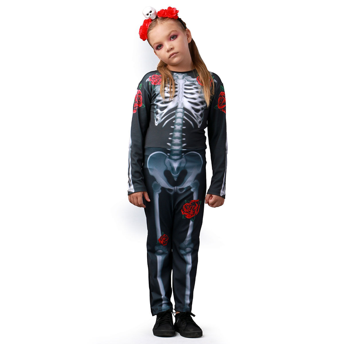 Fantasia Caveira Mexicana Estampado Infantil Halloween 
 G