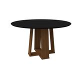 Mesa De Jantar Redonda Com Tampo De Vidro Isabela Preta E Imbuia 135 Cm
