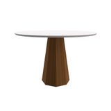Mesa De Jantar Redonda Com Tampo De Vidro Isis Off White E Imbuia 120 Cm