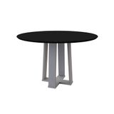 Mesa De Jantar Redonda Com Tampo De Vidro Isabela Preta E Off White 120 Cm