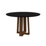 Mesa De Jantar Redonda Com Tampo De Vidro Isabela Preta E Imbuia 120 Cm