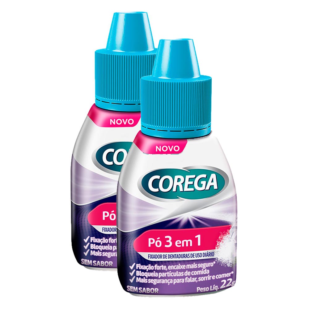 Kit 2 Corega Pó Fixador De Dentadura 3 Em 1 Sem Sabor 22g - Carrefour