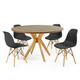 Conjunto Mesa De Jantar Redonda Marci Premium Natural 120cm Com 4 Cadeiras Eames Eiffel - Preto