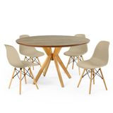 Conjunto Mesa De Jantar Redonda Marci Premium Natural 120cm Com 4 Cadeiras Eames Eiffel - Nude