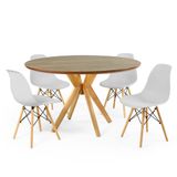 Conjunto Mesa De Jantar Redonda Marci Premium Natural 120cm Com 4 Cadeiras Eames Eiffel - Cinza