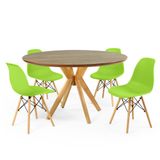 Conjunto Mesa De Jantar Redonda Marci Premium Natural 120cm Com 4 Cadeiras Eames Eiffel - Verde