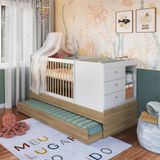 Berço Multifuncional Com  Cama Auxiliar 3 Gavetas Aveiro Oak/branco