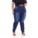 Calça Feminina Skinny Jeans Simples Com Detalhe De Riscos Plus Size Com Pedraria De Cristais