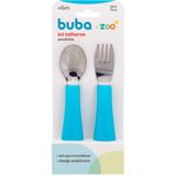 Kit Talher Colher E Garfo Infantil Em Inox Bubazoo Azul  Buba