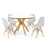 Conjunto Mesa De Jantar Redonda Marci Premium Branca 100cm Com 4 Cadeiras Eames Eiffel - Cinza