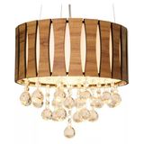 Lustre Pendente Madeira E Cristais 30cm - My Lamp Store