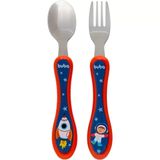 Kit Talher Infantil Buba Astronauta Colher E Garfo Em Aço Inox 2 Peças Para Introdução Alimentar