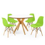 Conjunto Mesa De Jantar Redonda Marci Premium Branca 100cm Com 4 Cadeiras Eames Eiffel - Verde