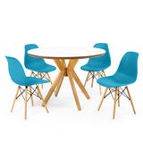 Conjunto Mesa De Jantar Redonda Marci Premium Branca 100cm Com 4 Cadeiras Eames Eiffel - Turquesa