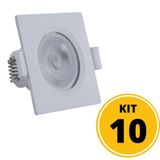 Kit 10 Spots de Embutir LED Quadrado PP 7W 6500K  - Startec